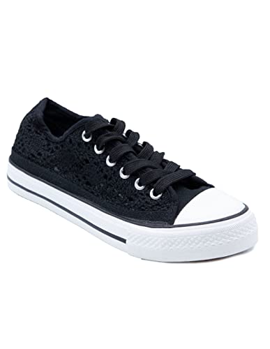 Primtex Damen-Sneaker aus Spitze – niedrige Schuhe, Segeltuch, bestickt, Schwarz , 39 EU Primtex Damen-Sneaker aus Spitze – niedrige Schuhe, Segeltuch, bestickt, Schwarz , 39 EU von Primtex