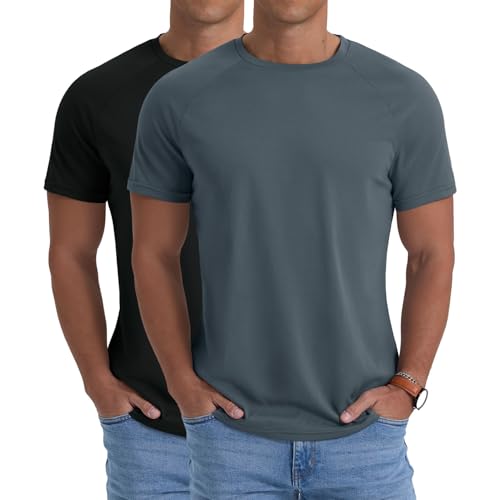 PrinStory 2er Pack Kurzarm Sport Tshirts Herren Funktionsshirt Schnelltrocknend Fitness Laufshirt Männer Trainingsshirt (Schwarz + Dunkelgrau,L) von PrinStory