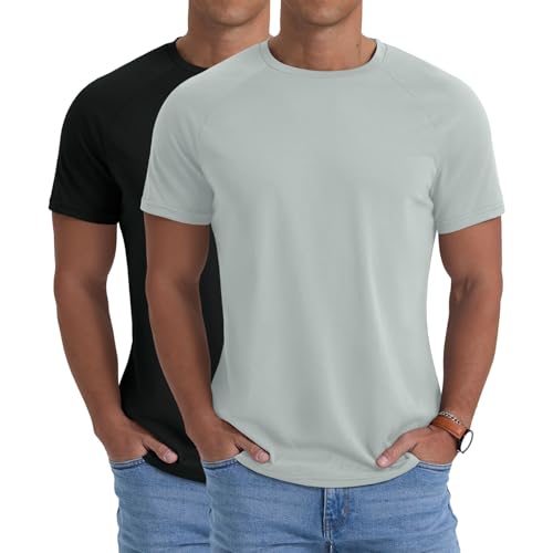 PrinStory 2er Pack Kurzarm Sport Tshirts Herren Funktionsshirt Schnelltrocknend Fitness Laufshirt Männer Trainingsshirt (Schwarz + Hellgrün,XXL) von PrinStory