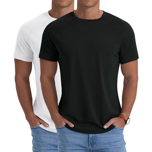PrinStory 2er Pack Kurzarm Sport Tshirts Herren Funktionsshirt Schnelltrocknend Fitness Laufshirt Männer Trainingsshirt (Schwarz + Weiß,M) von PrinStory