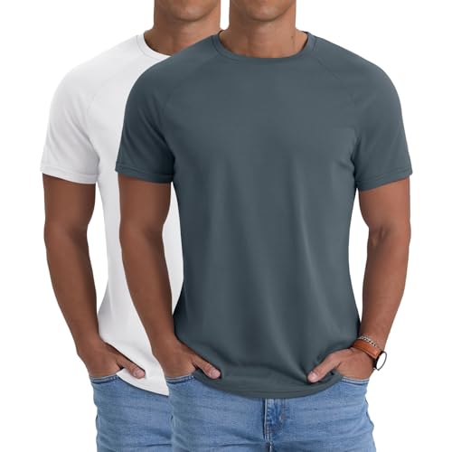 PrinStory 2er Pack Kurzarm Sport Tshirts Herren Funktionsshirt Schnelltrocknend Fitness Laufshirt Männer Trainingsshirt (Weiß + Dunkelgrau,XXL) von PrinStory