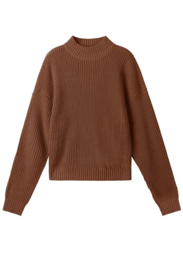 PrinStory Damen Pullover Langarm Strickpullover Rollkragenpullover Elegant Stricken Pulli Gerippt Sweater Oberteile (Dunkelbraun, XXL) von PrinStory