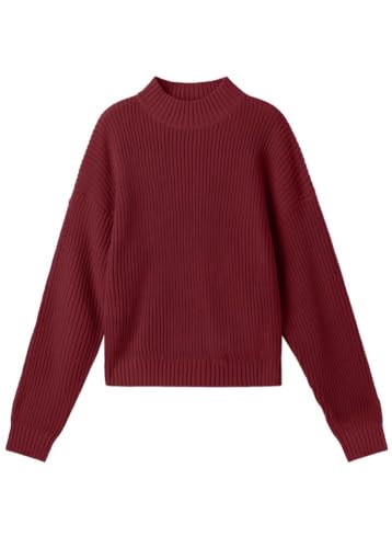 PrinStory Damen Pullover Langarm Strickpullover Rollkragenpullover Elegant Stricken Pulli Gerippt Sweater Oberteile (Rot, XXL) von PrinStory