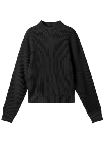 PrinStory Damen Pullover Langarm Strickpullover Rollkragenpullover Elegant Stricken Pulli Gerippt Sweater Oberteile (Schwarz, XL) von PrinStory