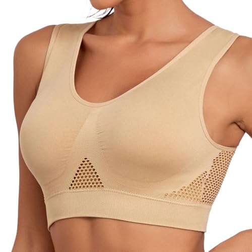 PrinStory Damen Sport BH Starker Halt Verstellbar Träger Rückenfrei Gepolstert Fitness Außenbereich Lauf Joggen Bustier Sport BH Damen Starker Halt (Nackt, XXL) von PrinStory