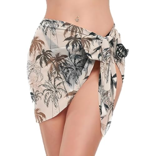 PrinStory Damen Strandkleid Mit Seitlichem Knoten Kurz Casual Sommer Strandmode Für Strandurlaub (Kokosnusspalme, S) von PrinStory