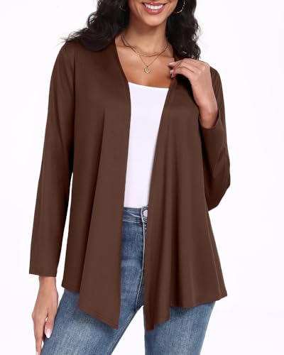 PrinStory Damen Strickjacke Langarm Leichte Cardigan Für Damen Atmungsaktiv Unregelmäßiges Saumdesign Oberteil Frühling Herbst (Kaffee,L) von PrinStory