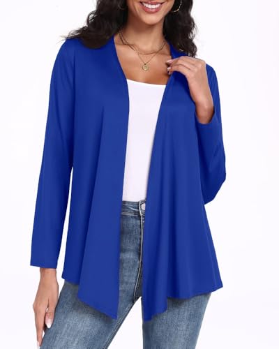 PrinStory Damen Strickjacke Langarm Leichte Cardigan Für Damen Atmungsaktiv Unregelmäßiges Saumdesign Oberteil Frühling Herbst (Königsblau,S) von PrinStory