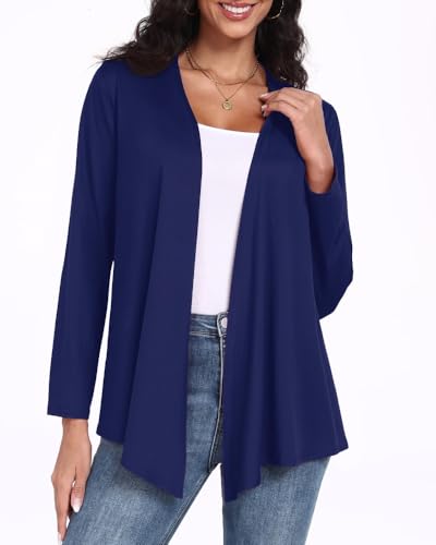 PrinStory Damen Strickjacke Langarm Leichte Cardigan Für Damen Atmungsaktiv Unregelmäßiges Saumdesign Oberteil Frühling Herbst (Marineblau,XL) von PrinStory