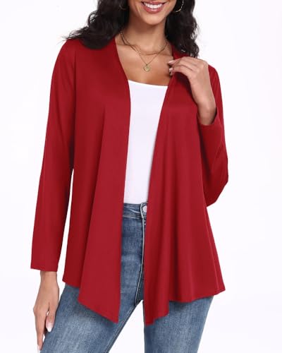 PrinStory Damen Strickjacke Langarm Leichte Cardigan Für Damen Atmungsaktiv Unregelmäßiges Saumdesign Oberteil Frühling Herbst (Rot,XXL) von PrinStory