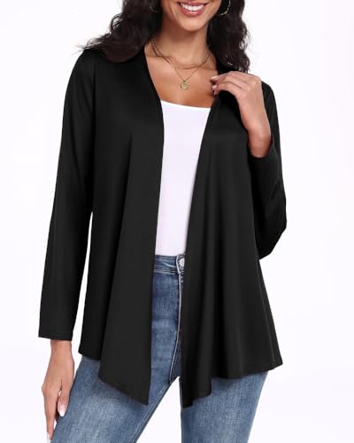 PrinStory Damen Strickjacke Langarm Leichte Cardigan Für Damen Atmungsaktiv Unregelmäßiges Saumdesign Oberteil Frühling Herbst (Schwarz,S) von PrinStory