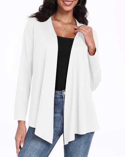 PrinStory Damen Strickjacke Langarm Leichte Cardigan Für Damen Atmungsaktiv Unregelmäßiges Saumdesign Oberteil Frühling Herbst (Weiß,XL) von PrinStory
