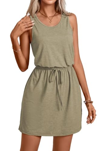PrinStory Freizeitkleid Damen Einfarbig Tanktop Elegantpulloverkleid Damen Lässig Atmungsaktiv Strickkleid (Armeegrün, S) von PrinStory