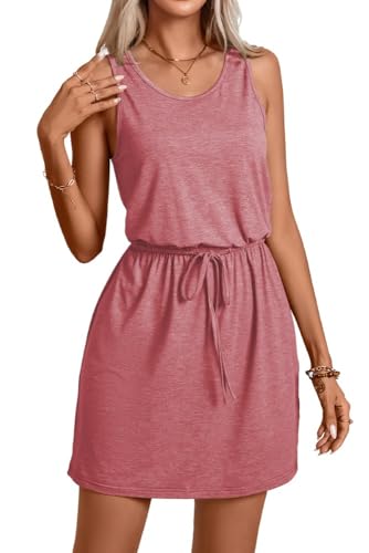 PrinStory Freizeitkleid Damen Einfarbig Tanktop Elegantpulloverkleid Damen Lässig Atmungsaktiv Strickkleid (Bohnenpaste Rot, L) von PrinStory