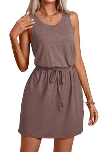 PrinStory Freizeitkleid Damen Einfarbig Tanktop Elegantpulloverkleid Damen Lässig Atmungsaktiv Strickkleid (Braun, L) von PrinStory