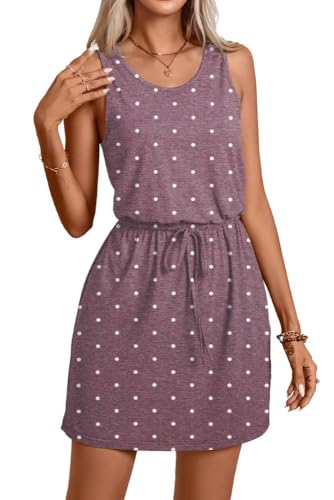 PrinStory Freizeitkleid Damen Einfarbig Tanktop Elegantpulloverkleid Damen Lässig Atmungsaktiv Strickkleid (Burgundische Tupfen, L) von PrinStory