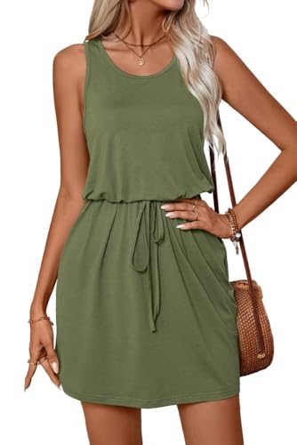 PrinStory Freizeitkleid Damen Einfarbig Tanktop Elegantpulloverkleid Damen Lässig Atmungsaktiv Strickkleid (Grün, M) von PrinStory