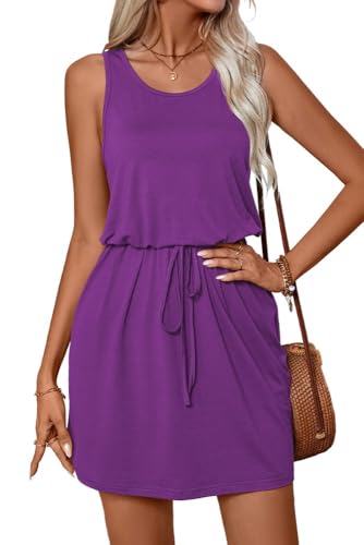 PrinStory Freizeitkleid Damen Einfarbig Tanktop Elegantpulloverkleid Damen Lässig Atmungsaktiv Strickkleid (Lila, XL) von PrinStory