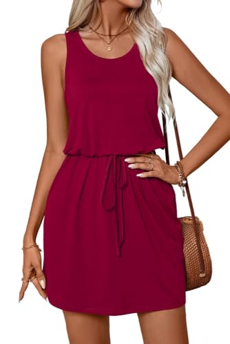 PrinStory Freizeitkleid Damen Einfarbig Tanktop Elegantpulloverkleid Damen Lässig Atmungsaktiv Strickkleid (Weinrot, XL) von PrinStory