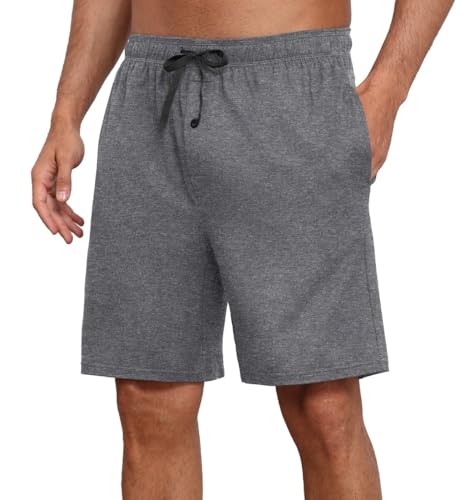 PrinStory Herren Schlafanzughose Kurz Elastische Taille Pyjama Shorts Mit Taschen Kurze Pyjamahose Schlafhose Loungehose (Dunkelgrau,M) von PrinStory