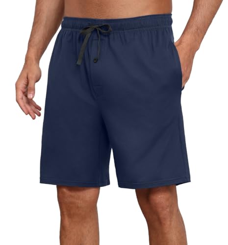 PrinStory Herren Schlafanzughose Kurz Elastische Taille Pyjama Shorts Mit Taschen Kurze Pyjamahose Schlafhose Loungehose (Marineblau,L) von PrinStory