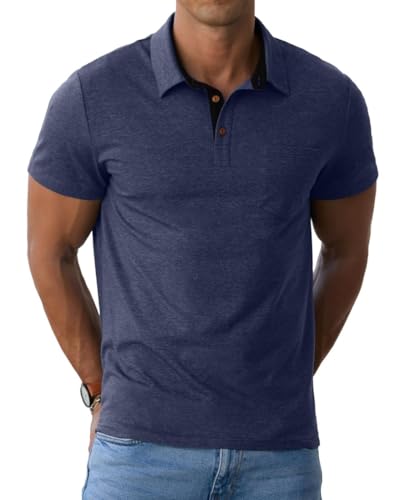 PrinStory Poloshirts Herren Kurzarm Männer Golf Polo Shirts Mit Tasche Baumwolle T Shirt Sommer Freizeit T-Shirt Mit Tasche (Vg Marineblau, XXL) von PrinStory