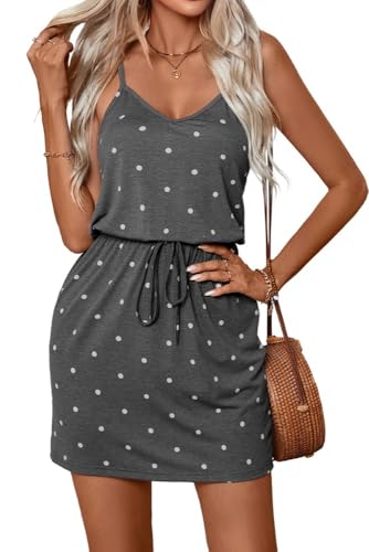 PrinStory Pulloverkleid Damen Leichter Tanktop Sommerkleid Damen Atmungsaktiv Gestrickt Normale Passform Strickkleid (Graue Punkte, M) von PrinStory