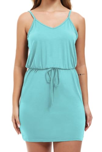 PrinStory Pulloverkleid Damen Leichter Tanktop Sommerkleid Damen Atmungsaktiv Gestrickt Normale Passform Strickkleid (Hellblau, XL) von PrinStory