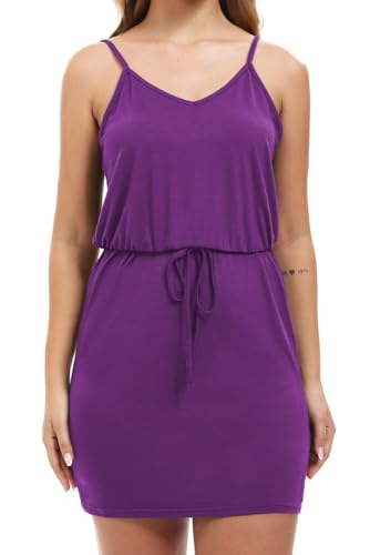 PrinStory Pulloverkleid Damen Leichter Tanktop Sommerkleid Damen Atmungsaktiv Gestrickt Normale Passform Strickkleid (Lila, XL) von PrinStory