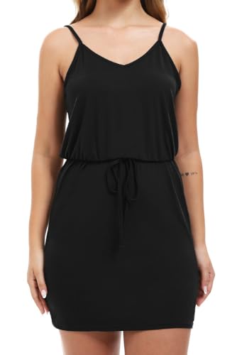 PrinStory Pulloverkleid Damen Leichter Tanktop Sommerkleid Damen Atmungsaktiv Gestrickt Normale Passform Strickkleid (Schwarz, S) von PrinStory