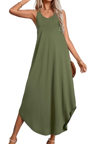 PrinStory Sommerkleid Damen Elegant Drucken Tanktop Damen Strickkleid Lässig Rundkragen Gestrickt Pulloverkleid (Grün, M) von PrinStory