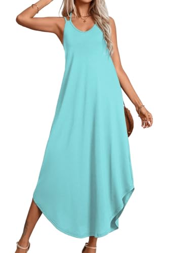 PrinStory Sommerkleid Damen Elegant Drucken Tanktop Damen Strickkleid Lässig Rundkragen Gestrickt Pulloverkleid (Hellblau, M) von PrinStory