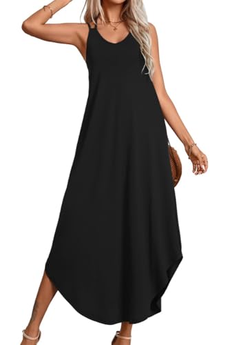 PrinStory Sommerkleid Damen Elegant Drucken Tanktop Damen Strickkleid Lässig Rundkragen Gestrickt Pulloverkleid (Schwarz, L) von PrinStory