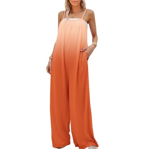 PrinStory Sommerkleider Für Damen Urlaubs Strandkleid A-Linie Midi Spaghettiträger Freizeitkleid (Orange, S) von PrinStory