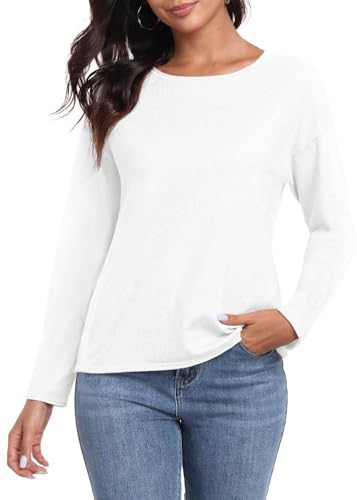 PrinStory Strickpullover Damen Rundhal Pullover Mit Kontrastierenden Farben Langen Ärmeln Sweatshirts Weiche Sweater Lässige Winterpullover (Beige, L) von PrinStory