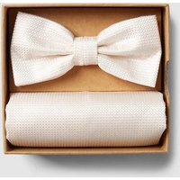 Prince Bowtie Fliege und Einstecktuch im Set mit Webmuster in Weiss, Größe 1 von Prince Bowtie