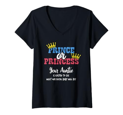 Damen Prinz oder Prinzessin, Deine Tante ist begeistert, Geschlecht enthüllen T-Shirt mit V-Ausschnitt Damen Prinz oder Prinzessin, Deine Tante ist begeistert, Geschlecht enthüllen T-Shirt mit V-Ausschnitt von Prince or Princess Auntie Gender Reveal Gifts