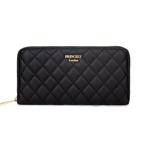 Princely London Geldbörse Emilia Schwarz – Große Damen-Geldbörse aus veganem Leder in stilvollem Beige – mit Reißverschluss und Kartenfächern von Princely London