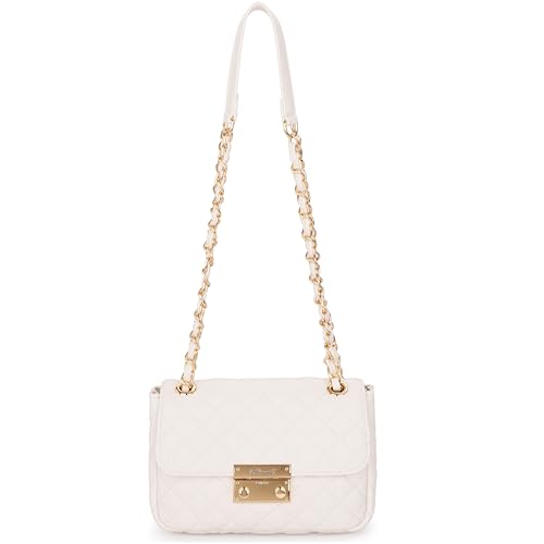 Princely London Handtasche Jacky - Elegante Umhängetasche Damen - Crossbody Bag mit Reißverschluss, Schultergurt & 2 Innenfächern - Offwhite von Princely London