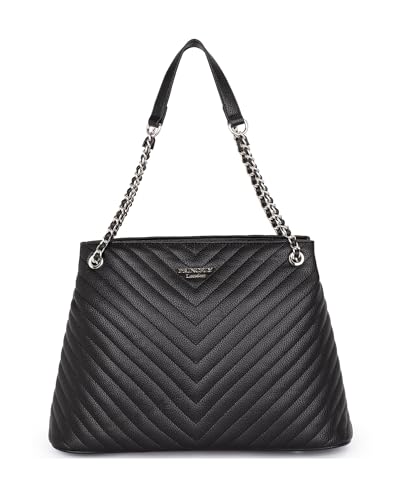 Princely London Handtasche Nina - Stylische Schultertasche Damen - Geräumige Handtasche mit Reißverschluss & Innenfächern - Schwarz von Princely London