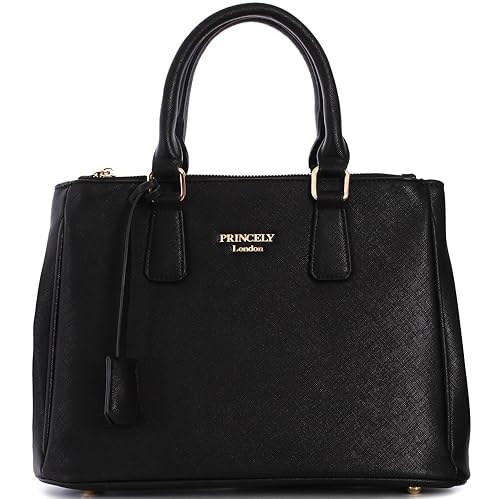 Princely London Damen Handtasche Victoria Schwarz - Elegante Mittelgroße Tasche zum Umhängen mit Reißverschluss - Hochwertiges Kunstleder - Stilvoller Begleiter für Büro und Freizeit von Princely London