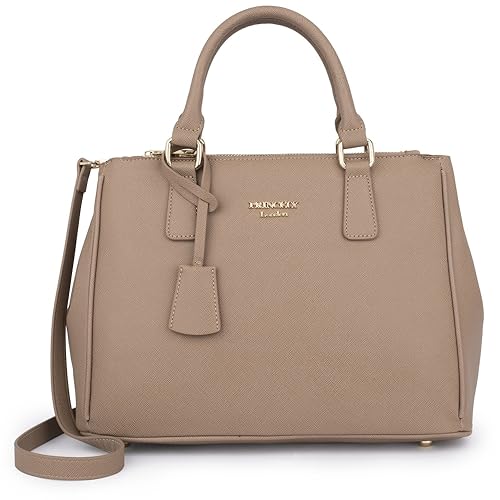Princely London Handtasche Victoria Braun – Stilvolle Schultertasche aus Hochwertigem Veganem Leder – Praktische Eleganz für Büro, Alltag und Freizeit (Cappuccino/Braun) von Princely London