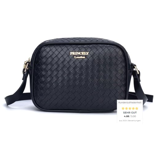 Princely London Schultertasche Maya Schwarz – Kompakte Damen-Umhängetasche in eleganter Flechtoptik – vegan, leicht und stylisch von Princely London