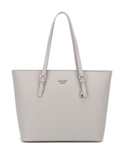 Princely London Shopper Beverly - Premium Handtasche Damen - Geräumige Shopper-Tasche mit Reißverschluss & Innenfächern ((L) Kreidegrau, L) von Princely London