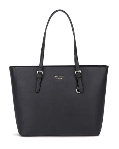 Princely London Shopper Beverly - Premium Handtasche Damen - Geräumige Shopper-Tasche mit Reißverschluss & Innenfächern ((L) Schwarz, L) von Princely London