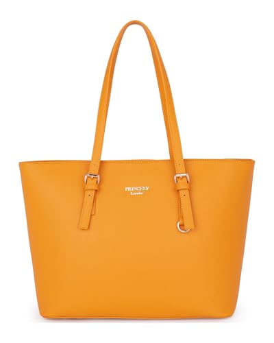 Princely London Shopper Beverly Medium - Stylische Handtasche Damen - Geräumige Shopper-Tasche mit Reißverschluss & Innenfächern - Gelb/Curry von Princely London