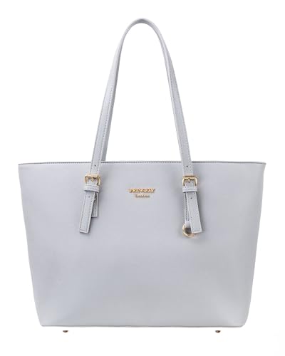 Princely London Shopper Beverly Medium - Stylische Handtasche Damen - Geräumige Shopper-Tasche mit Reißverschluss & Innenfächern - Kreidegrau von Princely London