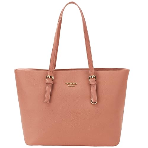 Princely London Shopper Beverly - Stylische Handtasche Damen - Geräumige Shopper-Tasche mit Reißverschluss & Innenfächern (Dunkelrosa, M) von Princely London