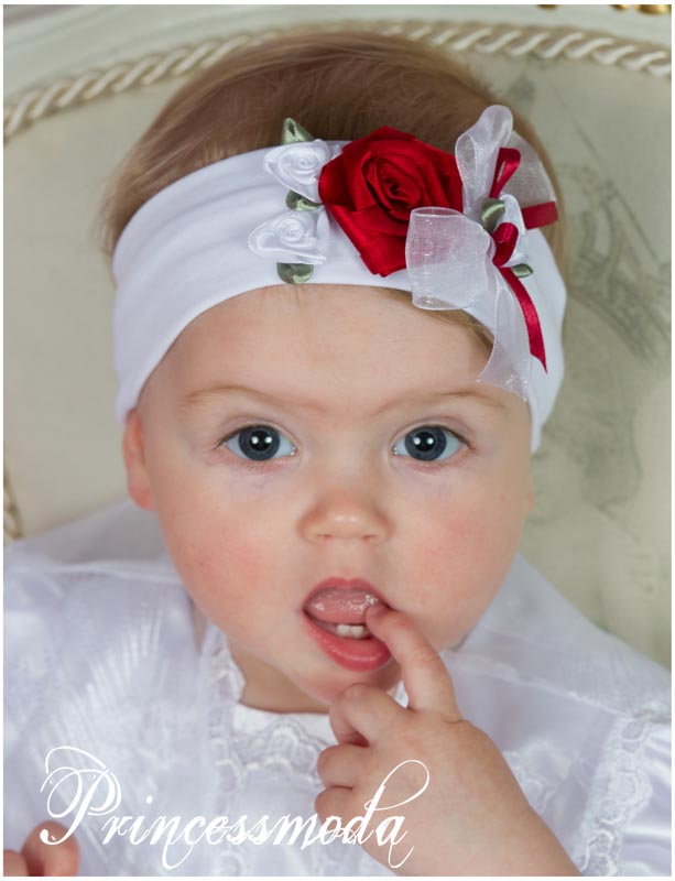 (EM-8) Stirnband in Weiß-Bordeaux! von Princess Moda