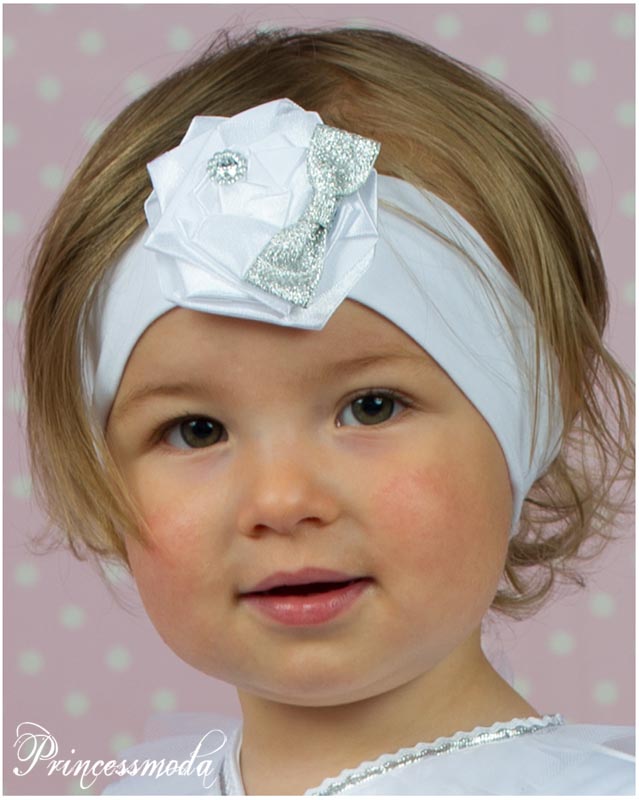 (U7a) Stirnband mit Rose und Schleife in silber! von Princess Moda